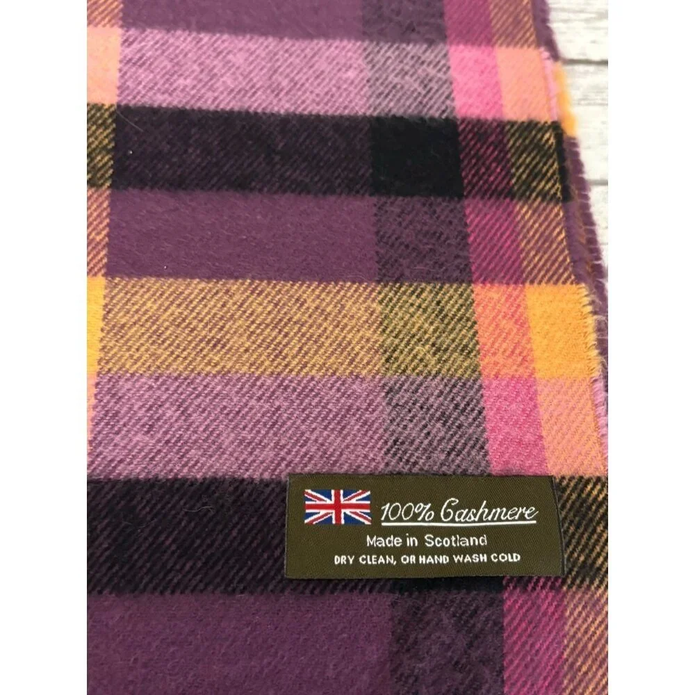 Cashmere Scotland purple pink & Camel Plaid Fringe Edge 63
